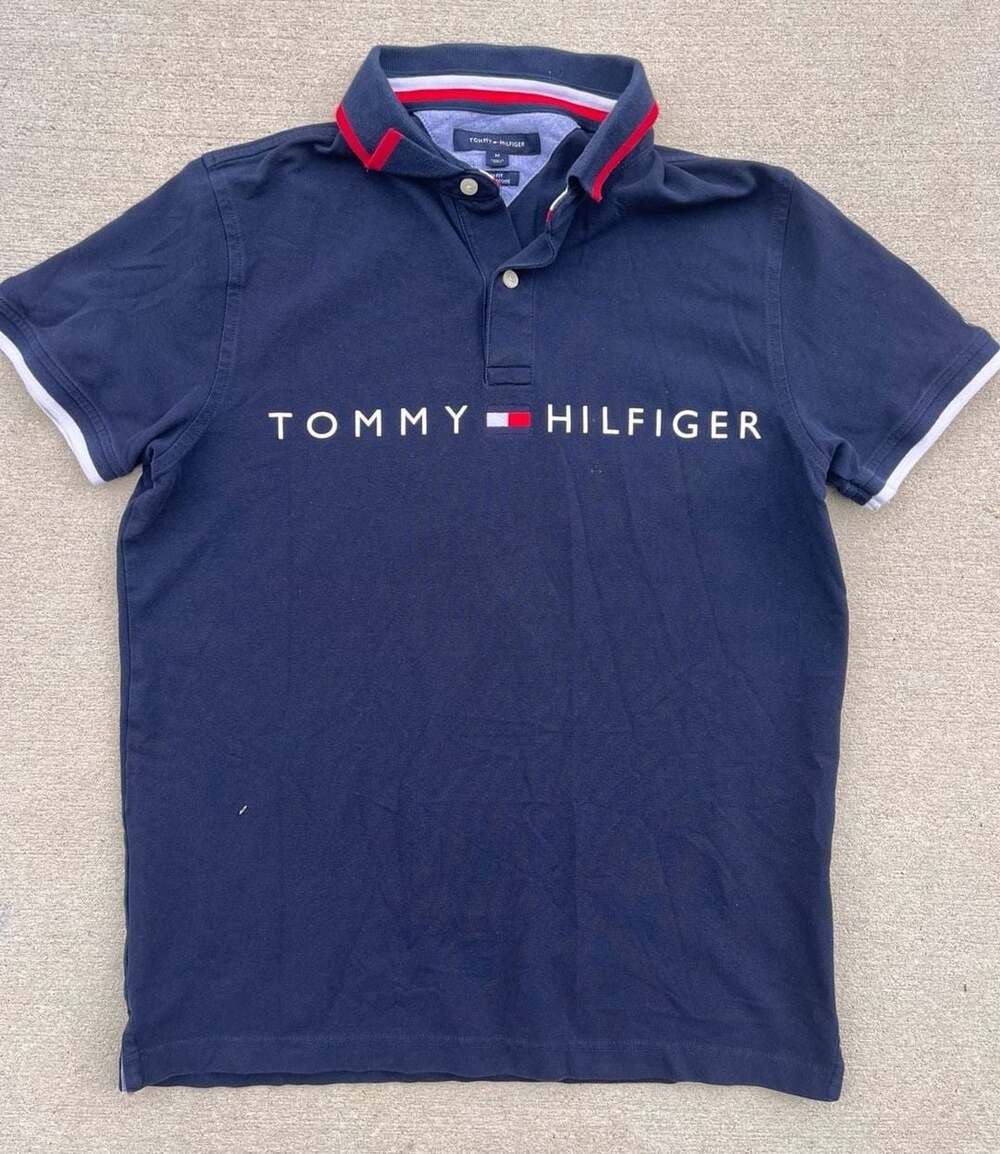 Tommy Hilfiger Men's Slim Fit Flag Logo Polo Shirt Navy Blue Medium